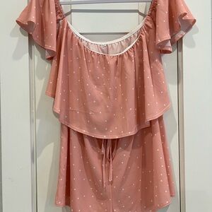Pink Polka Dot Off-Shoulder Romper